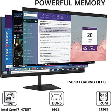 Allt-i-ett-dator Stationär dator Gaming Desktop PC 27 tums FHD med Intel Core i7-4785T(Upp till 3.20Ghz) Windows 11 Pro,16GB RAM,512GB SSD,Med främre webbkamera,Stöd för Dual Band Wi-Fi,Bluetooth 4.2,Svart